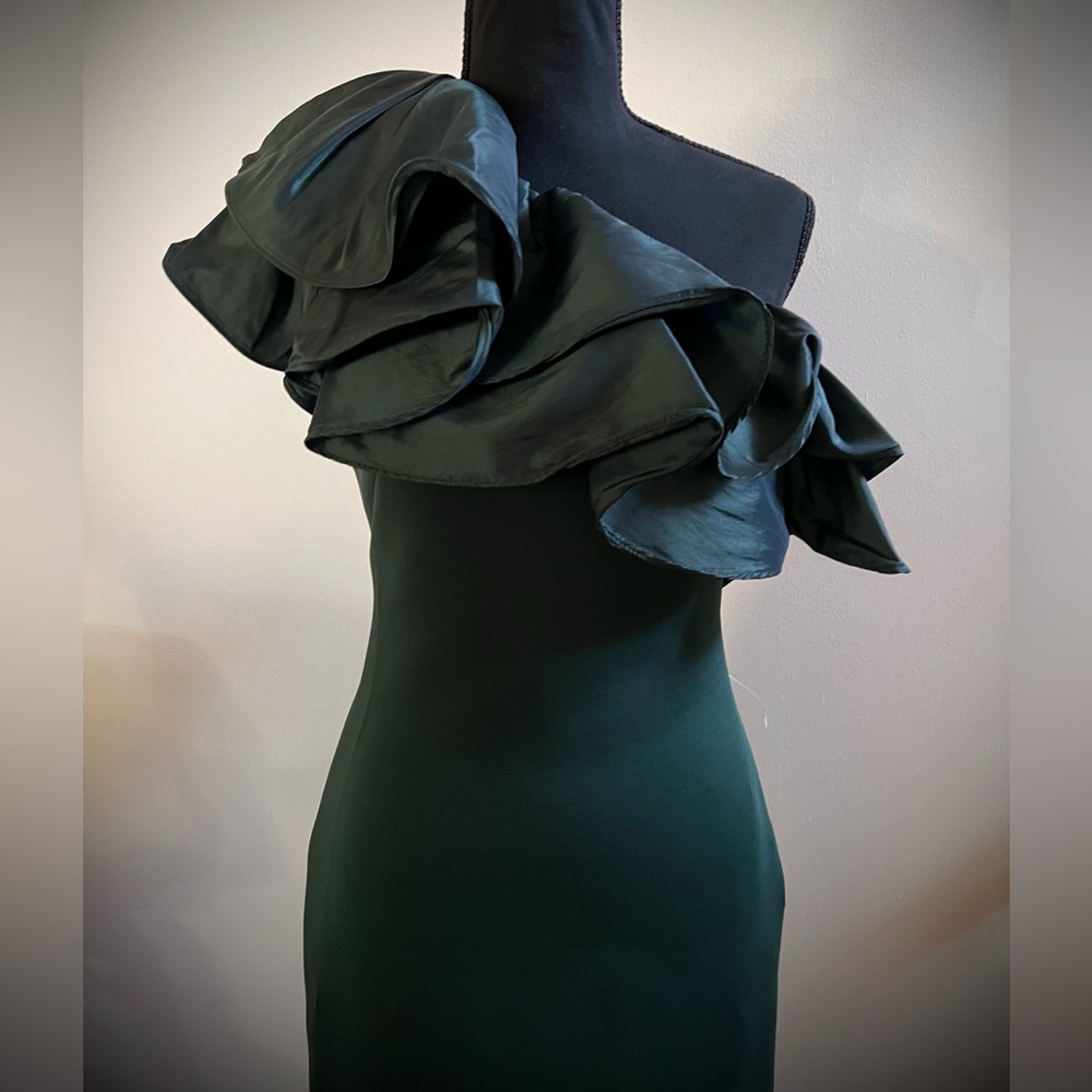 Eliza J One Shoulder Dark Green Dress